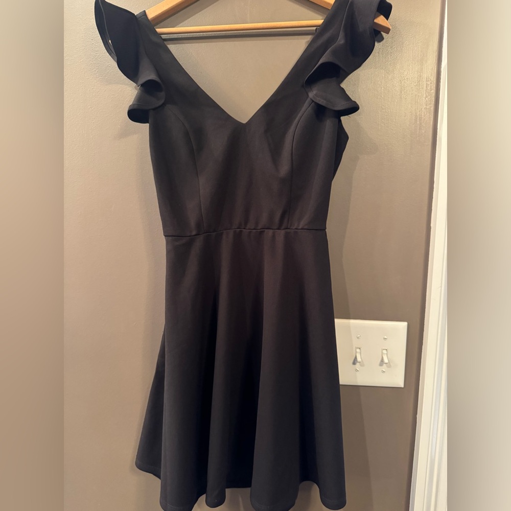 Mi Ami Black Mini Dress with Ruffle Detail